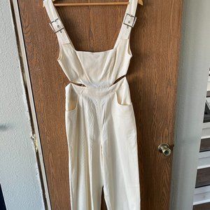 We wore what cut out overalls ivory size 8